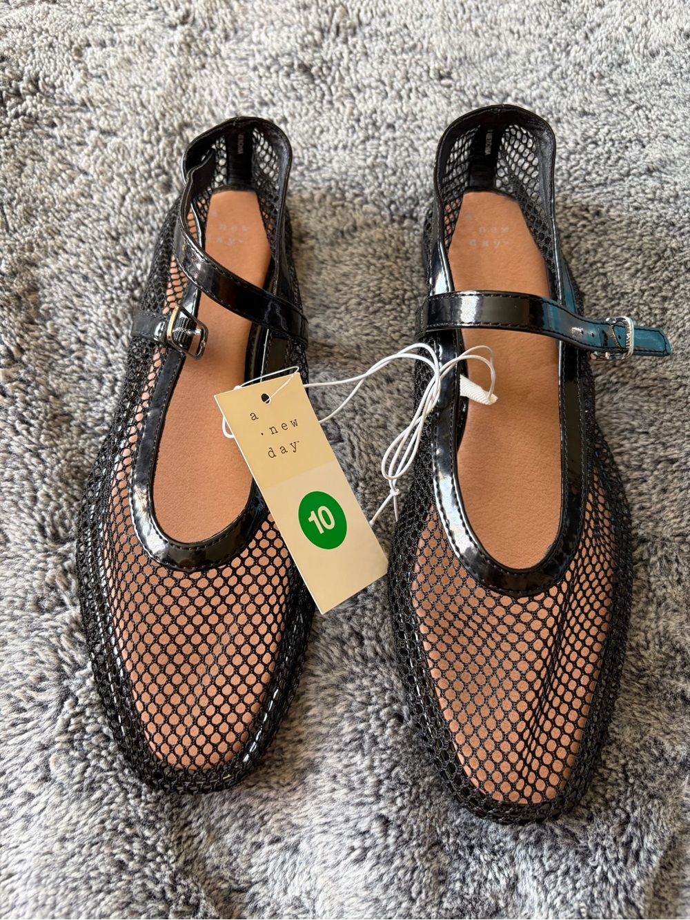 a new day Black Mesh Mary Jane Flats with Patent Trim